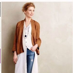 Anthropologie Hei Hei Linen Jacket Open Front Kimono Size XS